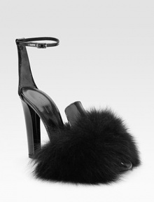 Glossy patent leather style with a luxe fox-fur toe detail, secured by an ankle strap. Self-covered heel, 4¼ (110mm) Patent leather upper Fox-fur toe detail Leather lining and sole Padded insole Imported Glossy patent leather style with a luxe fox-fur toe detail, secured by an ankle strap. Self-covered heel, 4¼ (110mm) Patent leather upper Fox-fur toe detail Leather lining and sole Padded insole Imported