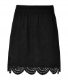 Stylish skirt in fine, pure black cotton - On-trend, decorative eyelet detail - Slim, modified A-line silhouette - Gently pleated, with a scalloped hem - Gathered, elasticated waist and slash pockets at sides- Hits above knee - Chic and ready for summer, seamlessly transitions from work to weekend - Pair with a tank and cardigan or silk top and wedges or sandals