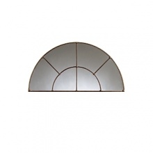 With its unique shape and beautiful details this half-moon mirror mimics a window, adding depth to a room. With its unique shape and beautiful details this half-moon mirror mimics a window, adding depth to a room.