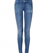 Detailed with just the right amount of distressing for that perfectly broken-in look, these jeans from It denim brand Mother are the favorite skinnies of the fashion flock - Classic five-pocket styling, stylishly distressed denim - Ankle length, skinny leg - Destined to be your four season casual favorites!