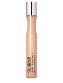 This instantly cooling serum helps massage away bags while refreshing and hydrating puffy eyes on contact. Brightens eye area immediately and over time. Combats dark circles, too. Formulated with caffeine, potent antioxidants and soothing botanicals. Oil-free, non-irritating. Ophthalmologist Tested. 0.5 oz. This instantly cooling serum helps massage away bags while refreshing and hydrating puffy eyes on contact. Brightens eye area immediately and over time. Combats dark circles, too. Formulated with caffeine, potent antioxidants and soothing botanicals. Oil-free, non-irritating. Ophthalmologist Tested. 0.5 oz.