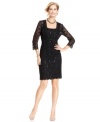 Alex Evenings' petite dress and jacket feature sequined lace with scalloped edges for a sophisticated evening look.