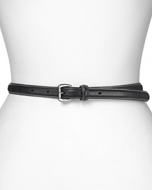 Crafted from fine leather, Lauren by Ralph Lauren's skinny leather belt is a versatile finish whether worn to cinch chunky knits or slipped through denim. Crafted from fine leather, Lauren by Ralph Lauren's skinny leather belt is a versatile finish whether worn to cinch chunky knits or slipped through denim.