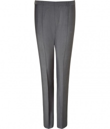 Elegant pant in fine, charcoal grey wool blend - Soft, lighter weight material with subtle pin stripe - Modern silhouette is straight and slim cut - Crease from hip to hem flatters and lengthens the leg - Tab waist with belt loops - Side pockets and welt pockets at rear - A polished, versatile go-to in any wardrobe - Seamlessly transitions from day to evening - Pair with a jacket and cashmere pullover or button down Elegant pant in fine, charcoal grey wool blend - Soft, lighter weight material with subtle pin stripe - Modern silhouette is straight and slim cut - Crease from hip to hem flatters and lengthens the leg - Tab waist with belt loops - Side pockets and welt pockets at rear - A polished, versatile go-to in any wardrobe - Seamlessly transitions from day to evening - Pair with a jacket and cashmere pullover or button down