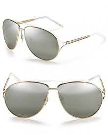 Handsome aviators with a rounded double bridge design, contrast top bar and open temples.