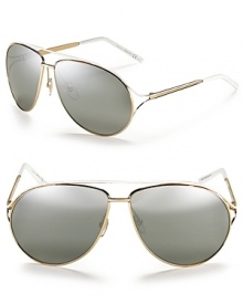 Handsome aviators with a rounded double bridge design, contrast top bar and open temples. Handsome aviators with a rounded double bridge design, contrast top bar and open temples.