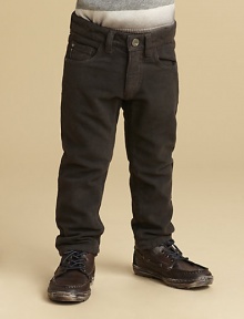 Textured, straight-leg silhouette in a five-pocket style with back logo detail.Front button closureWaistband with belt loopsZip flyFive-pocket styleCottonDry CleanImported Textured, straight-leg silhouette in a five-pocket style with back logo detail.Front button closureWaistband with belt loopsZip flyFive-pocket styleCottonDry CleanImported