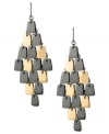 Kenneth Cole New York stays in good shape with this pair of chandelier earrings. Crafted from gold- and hematite-tone mixed metal, the pair's geometric accents bring a modern approach to the mix. Approximate drop: 3-1/4 inches.