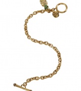 Inject stylish whimsy to any look with this chic and versatile bracelet from Juicy Couture - Crystal embellished pineapple charm with logo detail on an adjustable gold-tone chain with loop and clasp closure - Perfect for casual off-duty glam or early evening cocktails