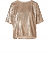 A cool choice perfect for your most festive affairs, Paul & Joes two-tone sequin striped top counts as a must for modern evening looks - Round neckline, raglan short sleeves, vertical two-tone sequin striping - Boxy straight fit - Wear with slim tailored separates and patent leather flats
