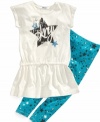 Your sweet little star will stand out in this sparkly tunic and leggings set from DKNY.
