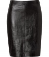An essential luxe accent for your tailored separates wardrobe, DKNYs lambskin skirt cuts a feminine figure with an understated rocker-chic edge - Front and back seams, hidden back zip, fitted - Pair with oversized chunky knits and pumps