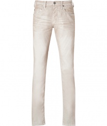 Work a contemporary edge into your cool casual look with True Religions distressed fine wale cords - Classic five-pocket style, button closure, belt loops - Straight leg, slim fit - Team with modern knit pullovers and boots, or dress up with blazers, button-downs and oxfords