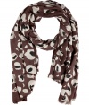 Finish your outfit on a contemporary-cool note with Diane von Furstenbergs eye-catching tiger eye printed cashmere scarf - Allover print, frayed ends - Wear inside over colorful knit pullovers, or outside with edgy leather jackets
