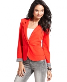 Striped cuffs add loads of character to a blazer from Fire that dares you to go bright! Striped cuffs add loads of character to a blazer from Fire that dares you to go bright!
