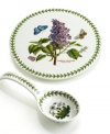 Replace a mess with the fresh florals of Botanic Garden dinnerware. Lifelike blooms and Portmeirion's classic triple-leaf border grace the porcelain spoon rest and trivet, a great gift set for the green thumb's kitchen.