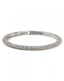 Nod to Juicy Couture's signature glamour with this silver plated bangle, accented by a delicate rim of crystal stones. It's all in the glitz.