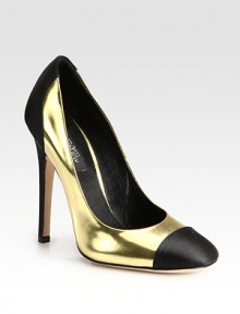 Divine metallic leather with contrasting satin trim and a toecap. Self-covered heel, 5 (125mm)Metallic leather and satin upperLeather lining and solePadded insoleMade in ItalyOUR FIT MODEL RECOMMENDS ordering one size up as this style runs small. Divine metallic leather with contrasting satin trim and a toecap. Self-covered heel, 5 (125mm)Metallic leather and satin upperLeather lining and solePadded insoleMade in ItalyOUR FIT MODEL RECOMMENDS ordering one size up as this style runs small.
