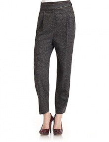 THE LOOKContrast piping trimmed waistbandTab with hook and eye closureZip flyPleated frontTwo contrast piping trimmed side pocketsTwo contrast piping trimmed back flap pocketsTapered legTHE FITInseam, about 26 THE MATERIAL55% wool/15% silk/15% polyamide/13% nylon/2% elastaneCARE & ORIGINDry cleanMade in USA THE LOOKContrast piping trimmed waistbandTab with hook and eye closureZip flyPleated frontTwo contrast piping trimmed side pocketsTwo contrast piping trimmed back flap pocketsTapered legTHE FITInseam, about 26 THE MATERIAL55% wool/15% silk/15% polyamide/13% nylon/2% elastaneCARE & ORIGINDry cleanMade in USA