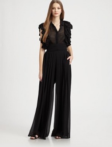 Dreamy silk chiffon elevates this sophisticated silhouette tailored with a flattering high waist and pleated wide legs.Ruched high waistbandPleated from waist to hemWide legsCenter back zipperRise, about 15Inseam, about 33SilkDry cleanImportedModel shown is 5'10 (177cm) wearing US size 4. Dreamy silk chiffon elevates this sophisticated silhouette tailored with a flattering high waist and pleated wide legs.Ruched high waistbandPleated from waist to hemWide legsCenter back zipperRise, about 15Inseam, about 33SilkDry cleanImportedModel shown is 5'10 (177cm) wearing US size 4.