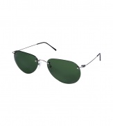 Extra lightweight and modern with their rimless frames, Maison Martin Margielas tinted green pilot sunglasses lends a distinctively cool edge to every outfit - Rimless, stainless steel bridge and temples, clear nose pieces, dark green lenses - Lens filter category 3 - Comes with a logo embossed hard carrying case - Crafted in collaboration with eyewear expert Cutler and Gross