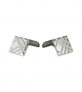 An abstract version of the classic check print covers these sleek silver-toned cufflinks from Burberry London - Square shape, check print-inspired design, silver-toned brass - Perfect for your dressed up looks or as a thoughtful gift