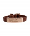 Inject an edge of attitude into your look with Marc by Marc Jacobs cinnamon leather ID bracelet - Buckled leather band and rose gold-toned brass logo engraved ID plate - Wear alone, or stacked up high with colorful bangles