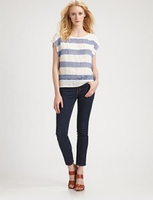 Pretty crochet stripes lend a hint of feminine charm to this airy topper.ScoopneckExtended shouldersPullover styleAbout 22¾ from shoulder to hem51% rayon/49% viscoseDry cleanImportedModel shown is 5'10½ (179cm) wearing US size Small. Pretty crochet stripes lend a hint of feminine charm to this airy topper.ScoopneckExtended shouldersPullover styleAbout 22¾ from shoulder to hem51% rayon/49% viscoseDry cleanImportedModel shown is 5'10½ (179cm) wearing US size Small.