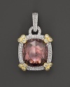 Sparkling raspberry crystal is accented with 18K gold, sterling silver and shimmering white sapphires. From Judith Ripka.