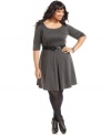 Wow them at work in Ruby Rox's plus size A-line dress, cinched by a belted waist-- it's ultra-flattering!