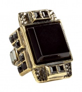 With a luxe ancient Egyptian feel, this Emilio Pucci cocktail ring adds the perfect amount of bling to any look - Brass ring with a large rectangular Onyx stone with deco-inspired crystal embellishment at side and band - Pair with a boho-inspired look or an elevated jeans-and-tee ensemble