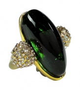 Finish your look on an ultra glam note with Alexis Bittars luxe oversized cocktail ring - Deep green stone, tonal silver crystals, gold-plated brass - Wear with everything from jeans and pullovers to cocktail dresses and heels