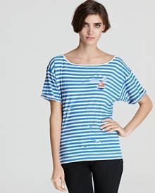 Sail through the season in a French Connection tee boasting oceanic stripes and a printed boat and seagull motif. Teamed with dark-wash denim, the nautical find is truly sea-worthy. Sail through the season in a French Connection tee boasting oceanic stripes and a printed boat and seagull motif. Teamed with dark-wash denim, the nautical find is truly sea-worthy.