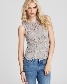 Allover crochet illuminates a subtle shade for a Juicy Couture top brimming with artisan appeal. Team with faded jeans for vintage nirvana. Allover crochet illuminates a subtle shade for a Juicy Couture top brimming with artisan appeal. Team with faded jeans for vintage nirvana.
