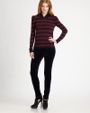 Sporty stripes and a faux collar decorate this fine-knit silk pullover.Faux collar detailShoulder gathersLong sleevesSilk/cottonDry cleanImportedModel shown is 5'10 (177cm) wearing US size Small. 