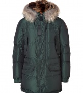 Stay warm in style with this down parka from Parajumpers - Fur lined hood with clasp closure, concealed front zip closure, long sleeves with logo at shoulder, patch and slit pockets, side zips at hem, quilted, water resistant lining - Wear with jeans, a cashmere pullover, and shearling lined boots