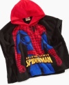 He can swing into action with this cozy Spider-Man poncho – sleeveless pullover style to make playtime easier.