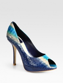 Gradient python silhouette with a covered platform, peep toe and logo nameplate at the heel. Self-covered heel, 4 (100mm)Covered platform, 1 (25mm)Compares to a 3 heel (75mm)Python upperLeather lining and solePadded insoleMade in ItalyOUR FIT MODEL RECOMMENDS ordering one size up as this style runs small. 
