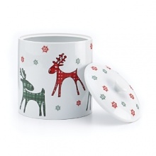 Perfect for holiday entertaining, this charming reindeer-accented cookie jar is the perfect place to store cookies for Santa. Perfect for holiday entertaining, this charming reindeer-accented cookie jar is the perfect place to store cookies for Santa.