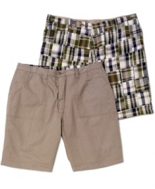 On the flip side. With plaid on one side and solid on the other, these reversible shorts from Geoffrey Beene make styling your outfit as easy as turning them inside-out. On the flip side. With plaid on one side and solid on the other, these reversible shorts from Geoffrey Beene make styling your outfit as easy as turning them inside-out.