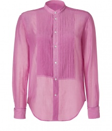 Bring instant chic to your workweek attire with this lovely pintuck blouse from Polo Ralph Lauren - Stand collar, front button placket, front pintuck detailing, curved hem - Style with cropped trousers and platform pumps Bring instant chic to your workweek attire with this lovely pintuck blouse from Polo Ralph Lauren - Stand collar, front button placket, front pintuck detailing, curved hem - Style with cropped trousers and platform pumps