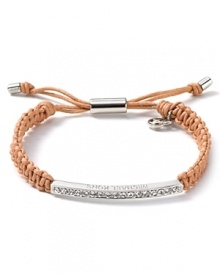 Tie on bold style with this wrap bracelet from MICHAEL Michael Kors. Crafted from woven cord and accented by a silver-plated pave bar, it perfects effortless glamor. Tie on bold style with this wrap bracelet from MICHAEL Michael Kors. Crafted from woven cord and accented by a silver-plated pave bar, it perfects effortless glamor.