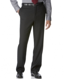 A sleek counterpoint to any dressed-up look, these flat front Calvin Klein pants make a great choice for a modern guy. A sleek counterpoint to any dressed-up look, these flat front Calvin Klein pants make a great choice for a modern guy.