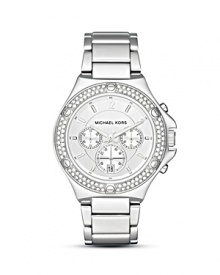 Glittering Swarovski crystals lend luxe shine to this elegant, modern timepiece from MICHAEL Michael Kors. Glittering Swarovski crystals lend luxe shine to this elegant, modern timepiece from MICHAEL Michael Kors.