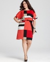 Let the modern art-inspired pattern on this DKNYC belted dress pop by keeping shoes and accessories clean and minimal.