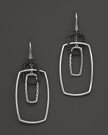 With a classic design, John Hardy's geometric earrings lend a modern look, accented with sparkling black sapphires. With a classic design, John Hardy's geometric earrings lend a modern look, accented with sparkling black sapphires.