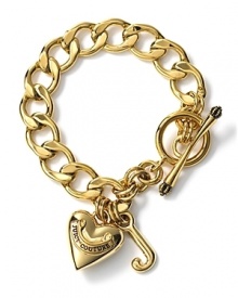 Juicy's starter charm bracelet gets the party started with a thick goldtone chain with heart and J charms. Juicy's starter charm bracelet gets the party started with a thick goldtone chain with heart and J charms.