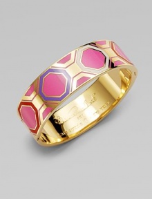 A beautiful, multi-colored piece with a geometric design accented in radiant 12k goldplating. Enamel12K goldplated brass and zincDiameter, about 2Slip-on styleImported 