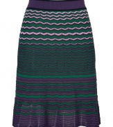 Polish your look with a chic feminine edge in Missoni Ms characteristic zigzag knit skirt - Flat elasticized waistband, black satin lining - Fitted waist, flared silhouette - Wear with a solid knit top and sophisticated heels