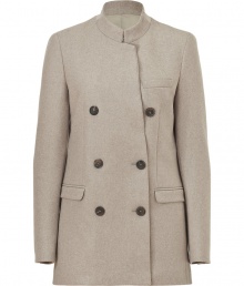 With a light neutral hue and a menswear-inspired silhouette, this wool jacket from See by Chloe will inject your look with new-season cool - Stand collar, double-breasted, long sleeves, flap pockets, tailored fit - Wear with skinny jeans and heels or over a cocktail sheath